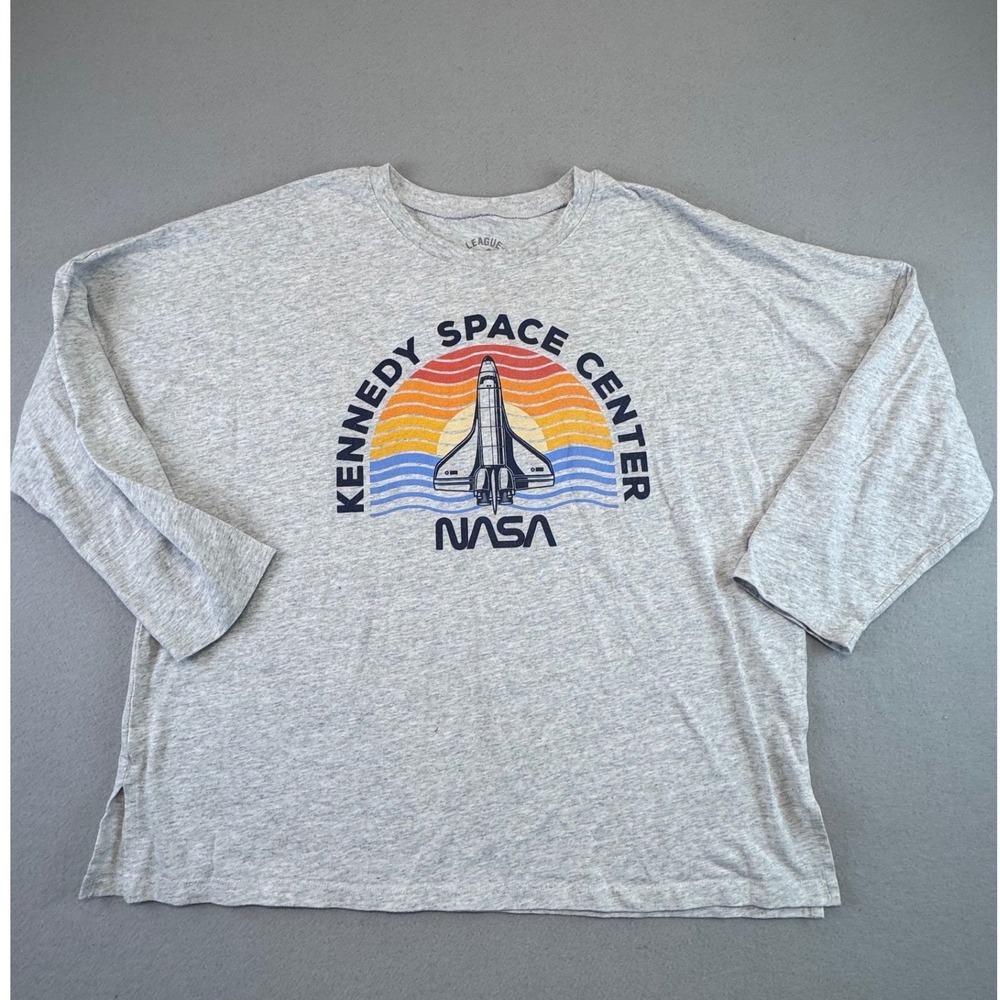 League NASA Kennedy Space Center 3/4‎ Sleeve Graphic Tee Gray Large
